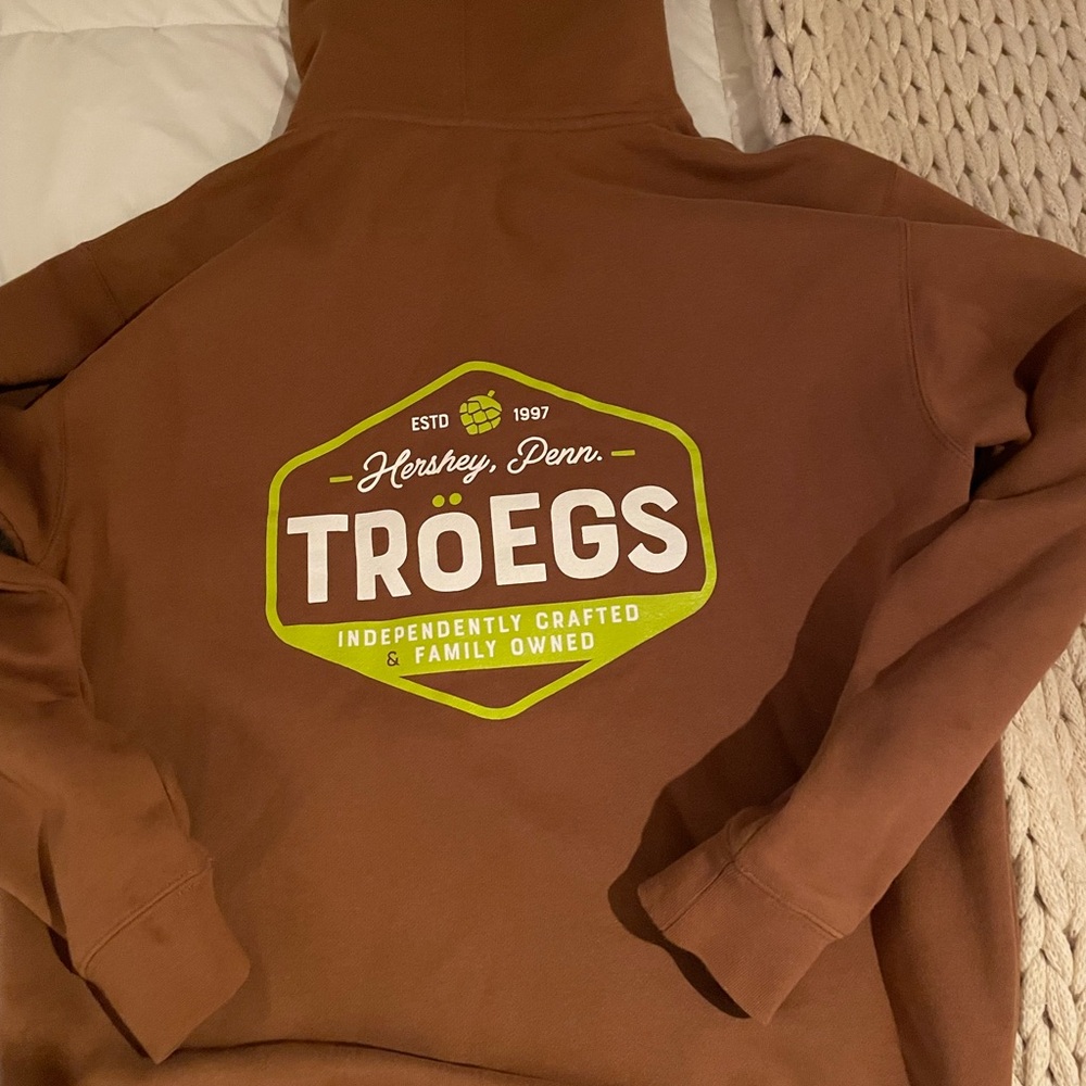 Tröegs Logo Brown Hoodie with Lime Green Accent